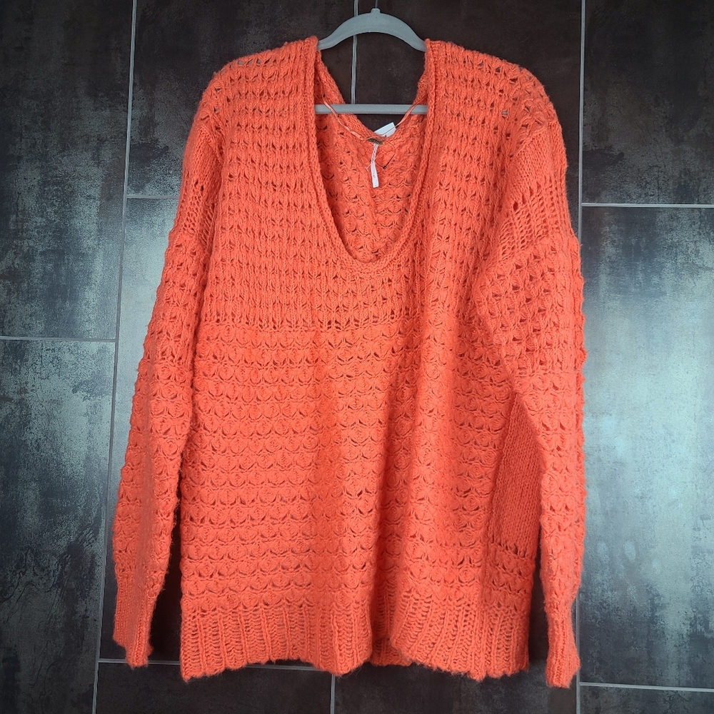 Free People Open Knit Orange Sweater Large